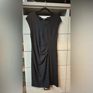 Halston Heritage Black Side Ruched Wool Midi Dress Size 10, VGUC